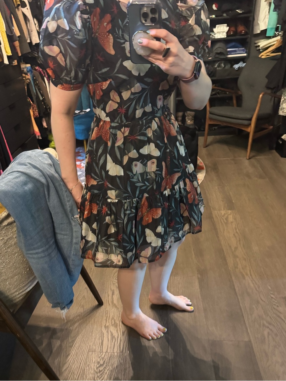Disturbia Black Floral Puff-Sleeve Fit & Flare Dress 🖤🥀🦋 - Picture 6 of 13
